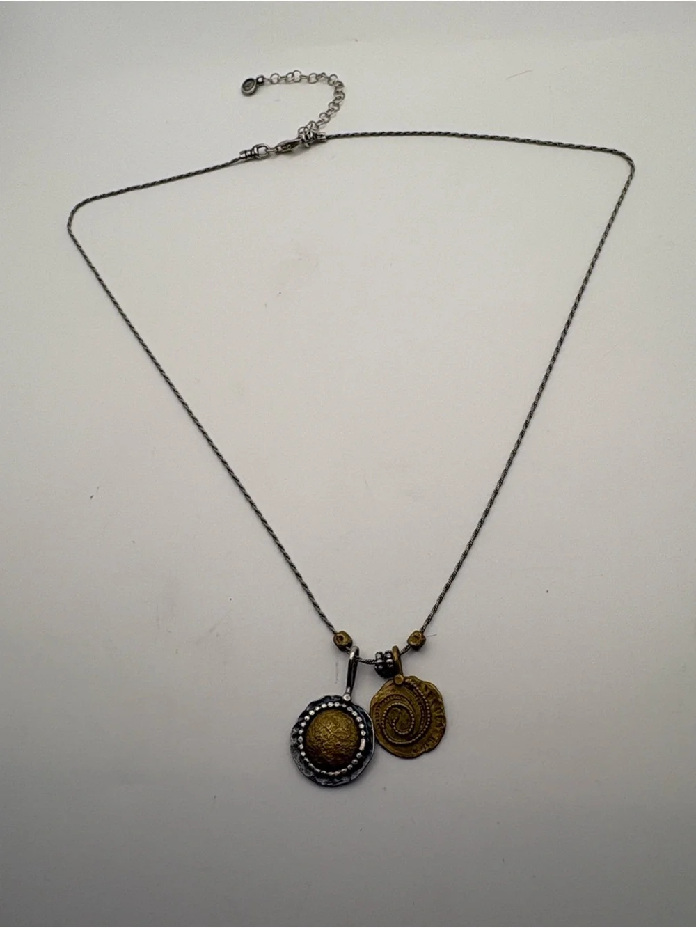 Silpada sterling silver & brass N3338 Dusk til Dawn Disc Pendant Necklace